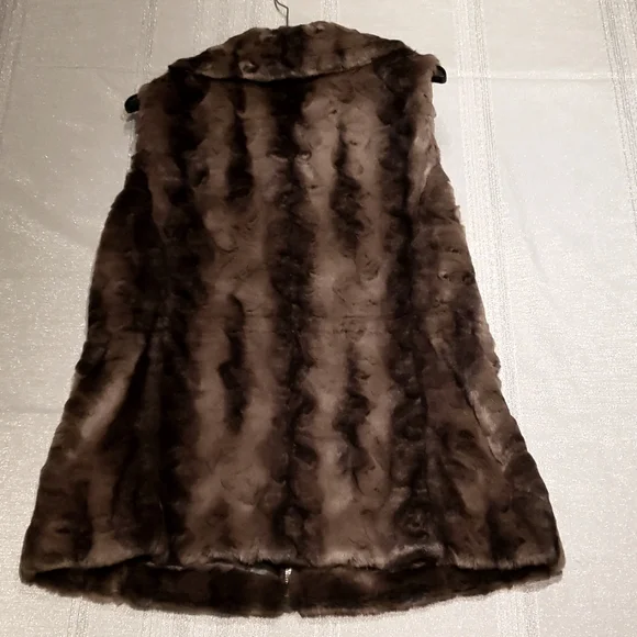 Ellen Tracy NEW VEST Crushed Faux Fur Women's L Drawstring Waist BROWN BLACK NWT - Picture 7 of 16